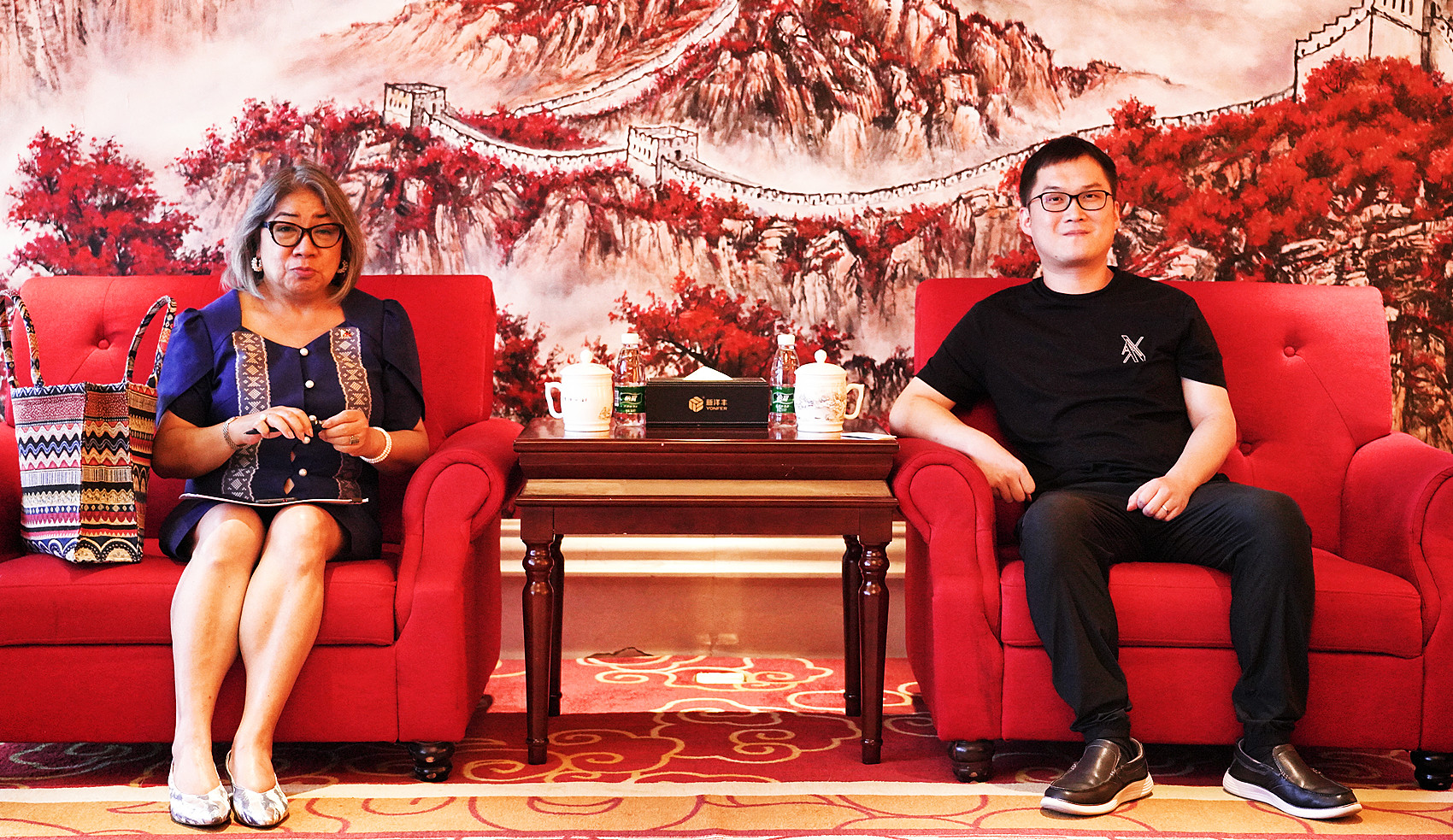 Ana GM. B. Abejuela参赞(左)和威廉希尔500欧洲指数执行总裁杨磊(右)正在会谈中.jpg Ana GM. B. Abejuela参赞(左)和威廉希尔500欧洲指数执行总裁杨磊(右)正在会谈中.jpg